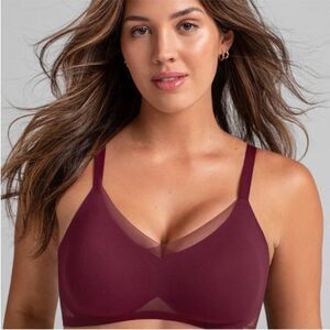 Honeylove Crossover Mesh Wireless Bra Burgundy Fig Size 3X